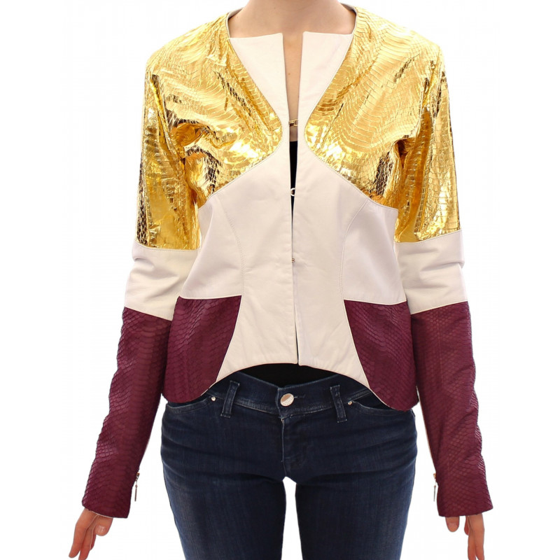 Giacca in pelle viola bianco oro - IT40-S