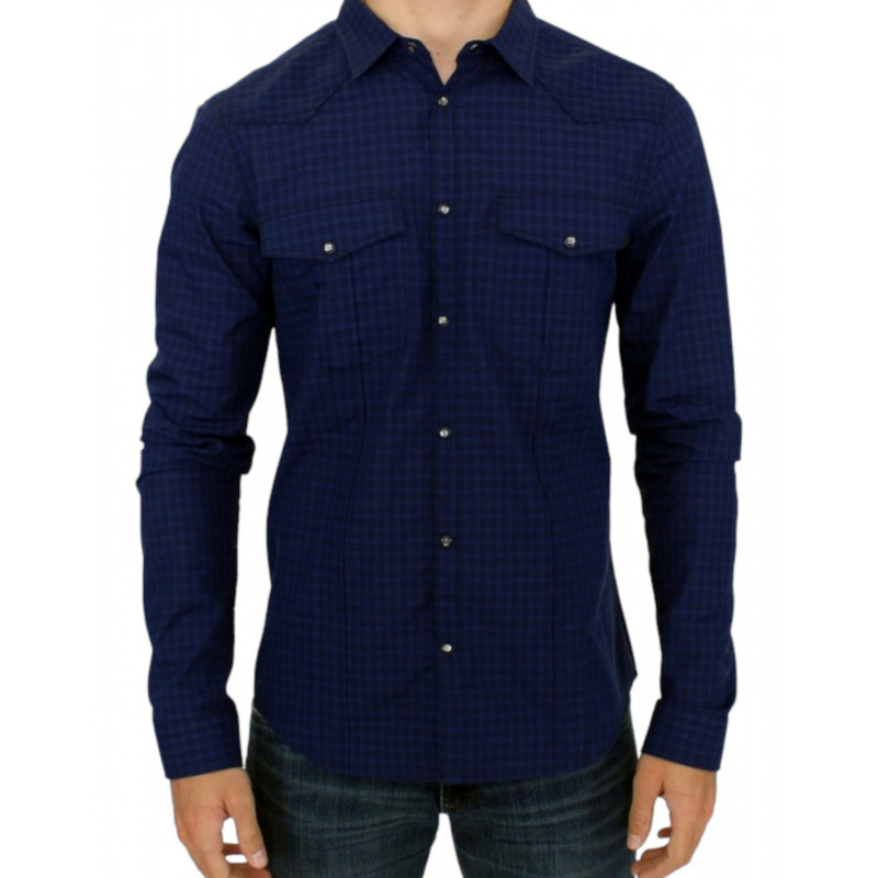 Camicia in cotone a quadri blu - IT48 - M