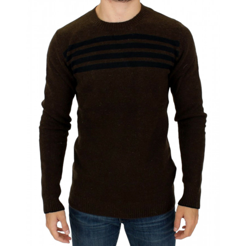 Maglia girocollo a righe marroni - IT52 - XL