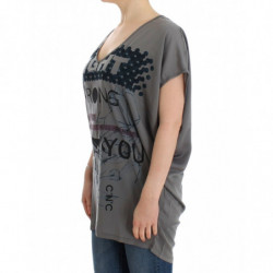 T-shirt lunga grigia con scollo a V - M