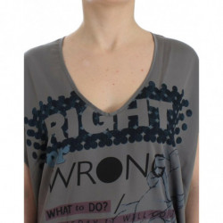 T-shirt lunga grigia con scollo a V - M