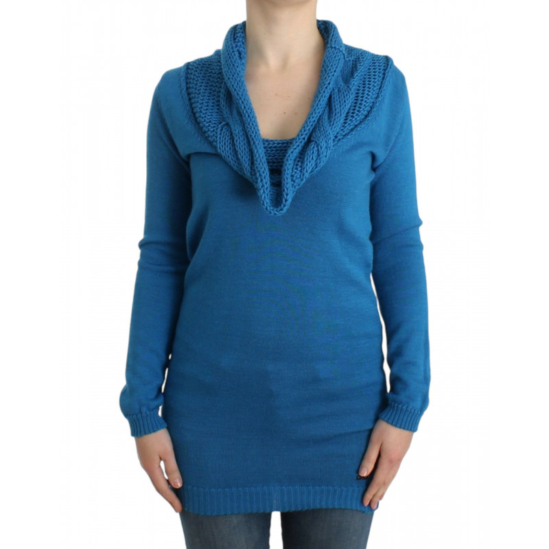 Maglione girocollo lavorato a maglia blu - M