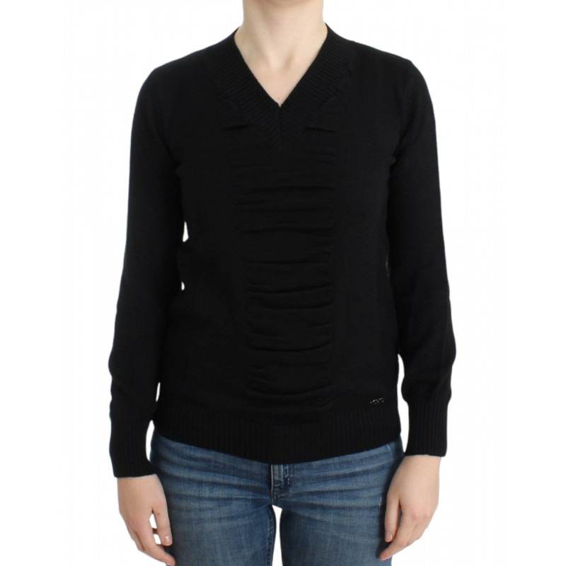 Maglione nero in lana con scollo a V - XS