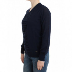 Maglione in lana blu scuro con scollo a V - S