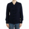 Maglione in lana blu scuro con scollo a V - XS
