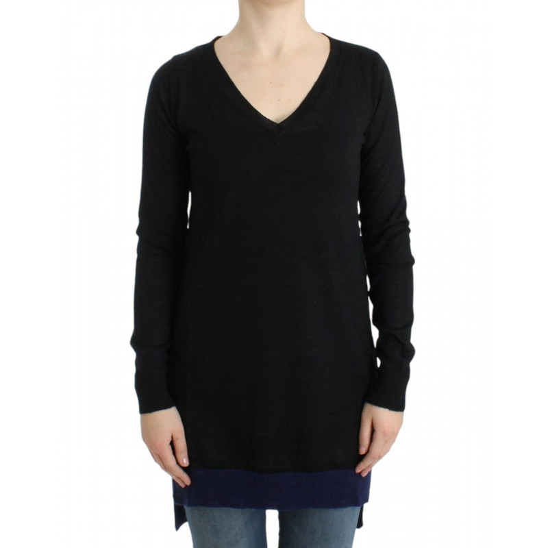 Maglione leggero nero con scollo a V - M
