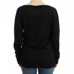 Maglione scollo a V a righe nere - M