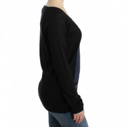 Maglione scollo a V a righe nere - M