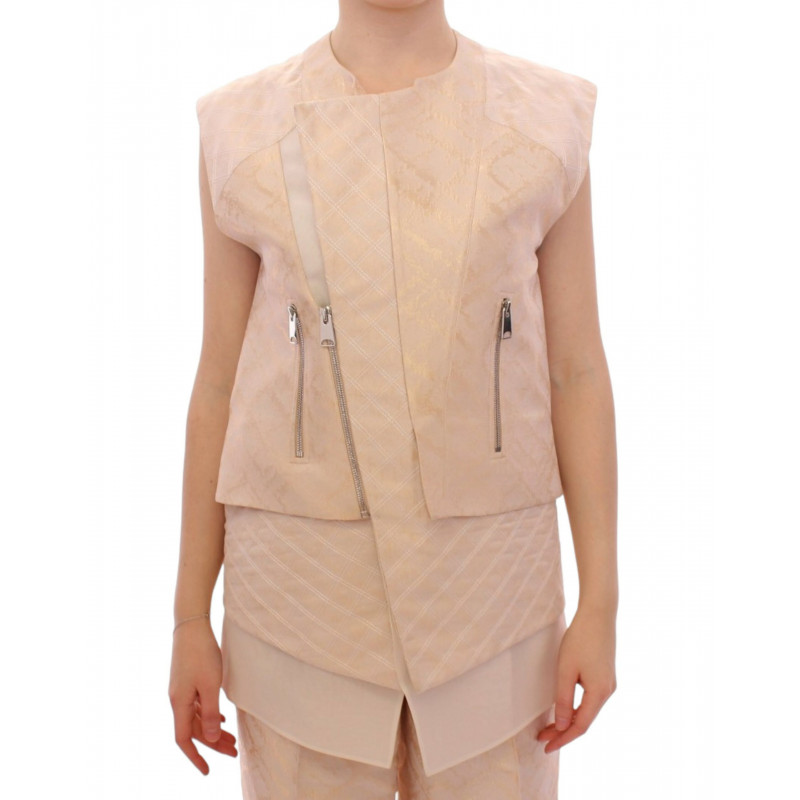 Giacca smanicata in broccato beige - IT42-M