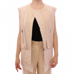 Giacca smanicata in broccato beige - IT42-M