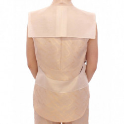 Gilet giacca senza maniche in broccato beige - IT40-S
