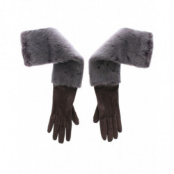 Guanti pelle scamosciata agnello pelliccia visone grigio - 8 - M