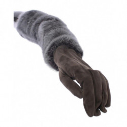 Guanti pelle scamosciata agnello pelliccia visone grigio - 8 - M