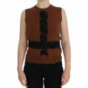 Top in maglione con gilet in pizzo nero di lana marrone - IT38-XS