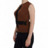 Top in maglione con gilet in pizzo nero di lana marrone - IT38-XS
