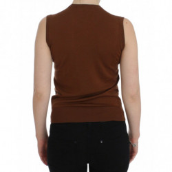Top in maglione con gilet in pizzo nero di lana marrone - IT38-XS