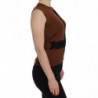Top in maglione con gilet in pizzo nero di lana marrone - IT38-XS