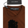 Top in maglione con gilet in pizzo nero di lana marrone - IT38-XS