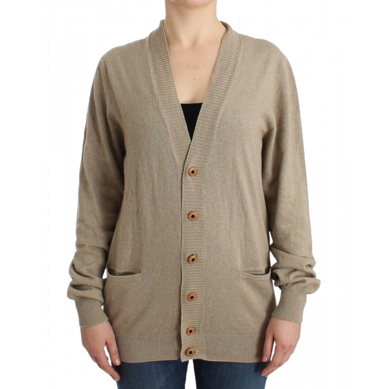 Maglione lana cashmere cardigan beige lavorato maglia - IT50 - XXL