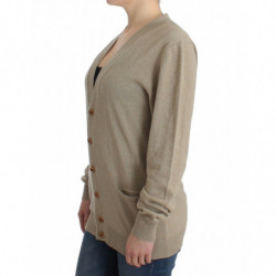 Maglione lana cashmere cardigan beige lavorato maglia - IT50 - XXL