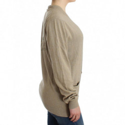 Maglione lana cashmere cardigan beige lavorato maglia - IT50 - XXL