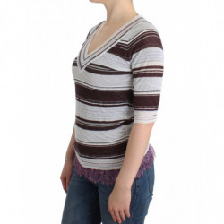 Maglione a maniche corte con scollo a V in pizzo a righe - IT42 - S