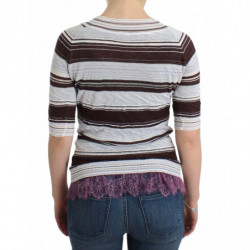 Maglione a maniche corte con scollo a V in pizzo a righe - IT42 - S