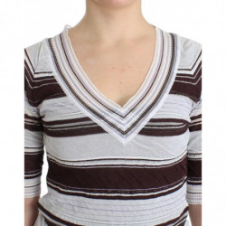 Maglione a maniche corte con scollo a V in pizzo a righe - IT42 - S