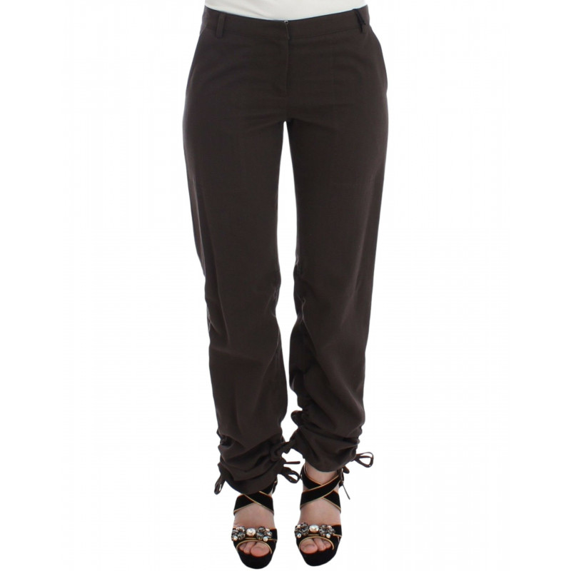 Pantaloni eleganti casual chino marroni color cachi - IT38-XS
