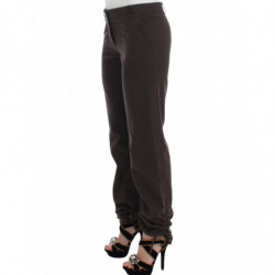 Pantaloni eleganti casual chino marroni color cachi - IT38-XS