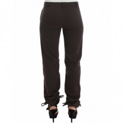 Pantaloni eleganti casual chino marroni color cachi - IT38-XS
