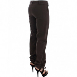 Pantaloni eleganti casual chino marroni color cachi - IT38-XS