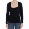 Top in maglione elasticizzato di lana lavorato a maglia blu - IT44 - M