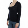 Top in maglione elasticizzato di lana lavorato a maglia blu - IT44 - M