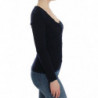 Top in maglione elasticizzato di lana lavorato a maglia blu - IT44 - M