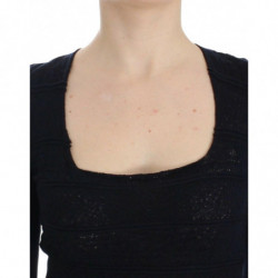 Top in maglione elasticizzato di lana lavorato a maglia blu - IT44 - M