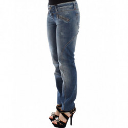 Pantaloni jeans slim blu in denim elasticizzati dritti - IT40