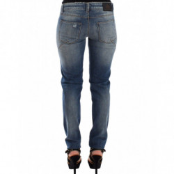 Pantaloni jeans slim blu in denim elasticizzati dritti - IT40