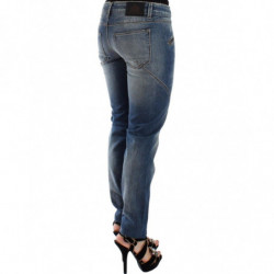 Pantaloni jeans slim blu in denim elasticizzati dritti - IT40
