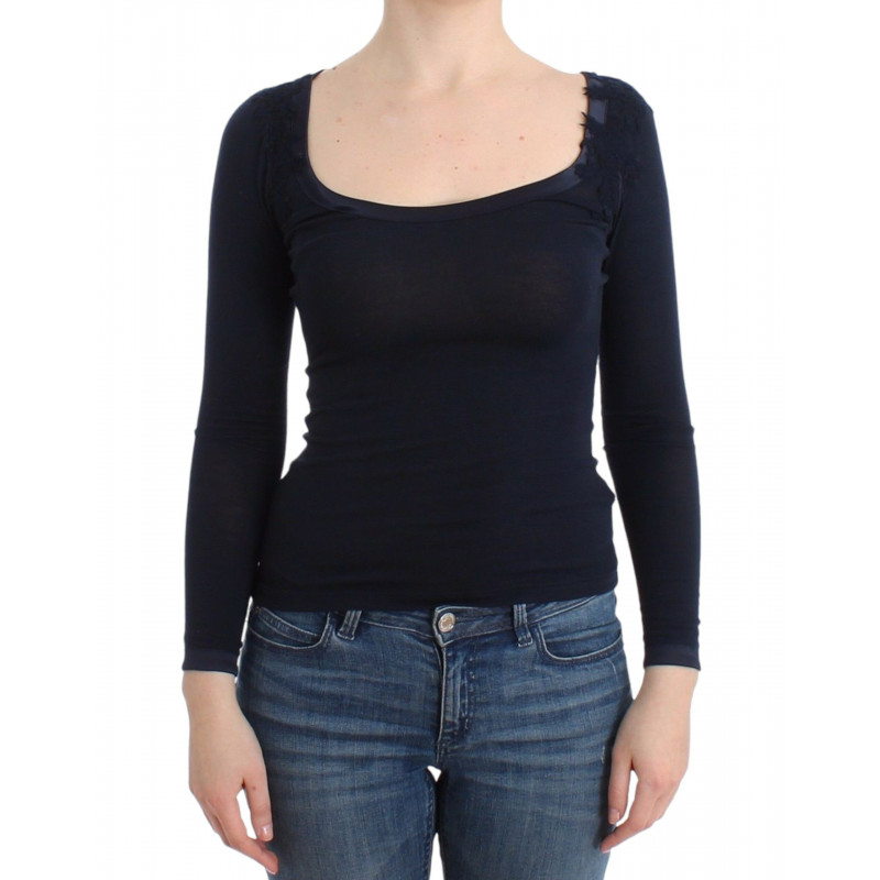 Lingerie blu top camicetta maglione pizzo rayon - IT40 - XS