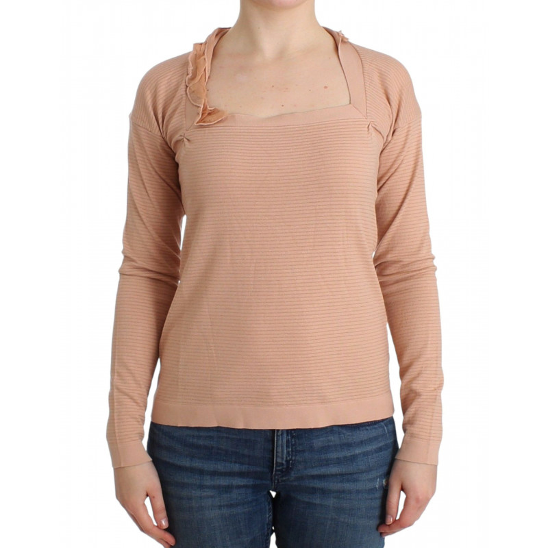 Top a maniche lunghe a righe in misto lana arancione - IT44 - M