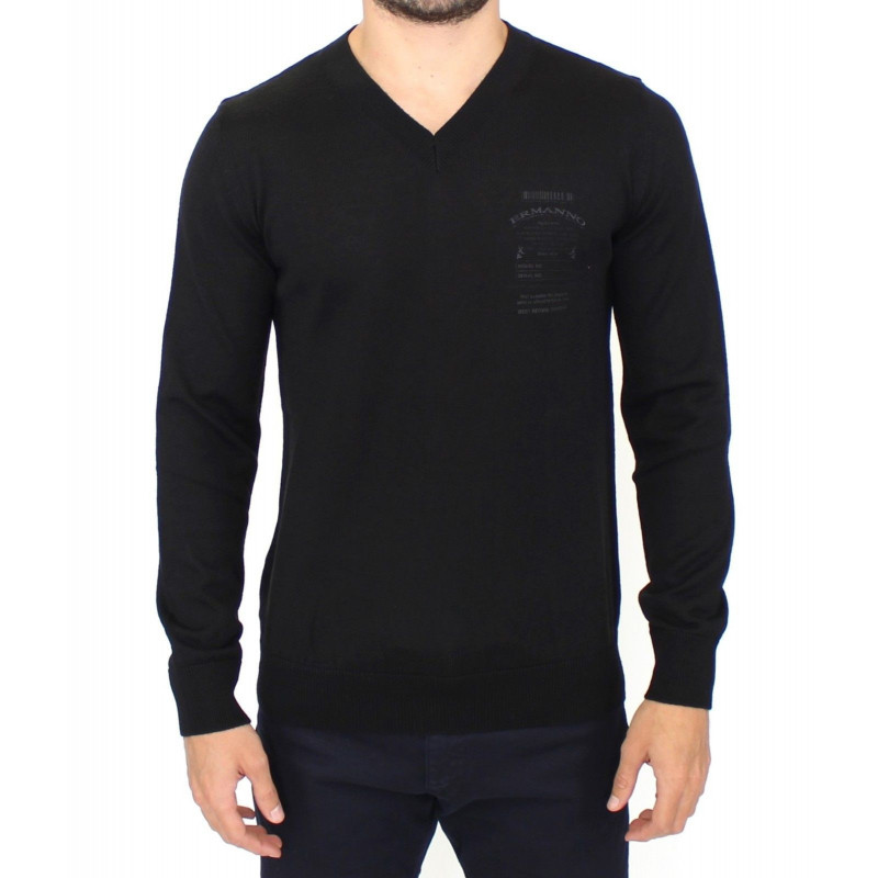 Maglione pullover con scollo a V in misto lana nera - IT48 - M