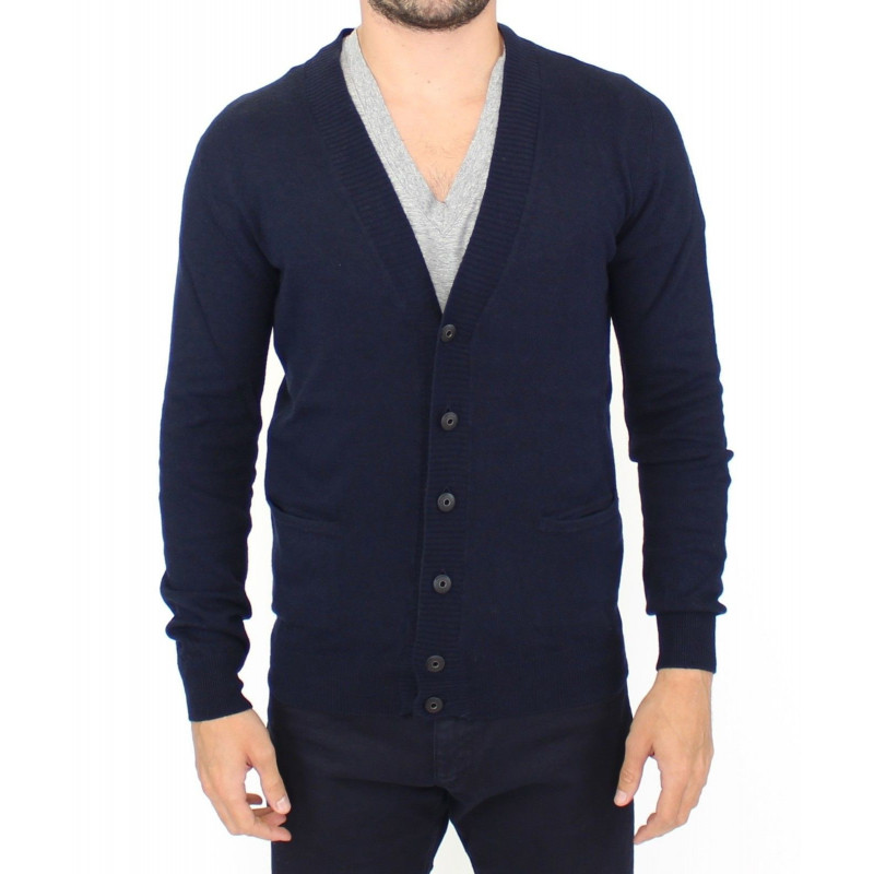 Maglione pullover cardigan in lana e cashmere blu - IT54 - XL