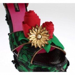 Scarpe cristallo rose pelle serpente broccato verde - EU35/US4.5