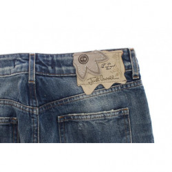 Jeans dal taglio dritto in cotone strappato lavato blu - W26