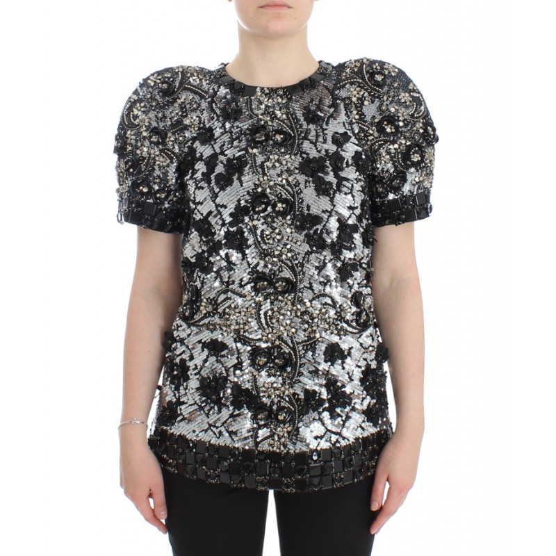 Top in camicetta da passerella in cristallo trasparente nero - IT38-XS