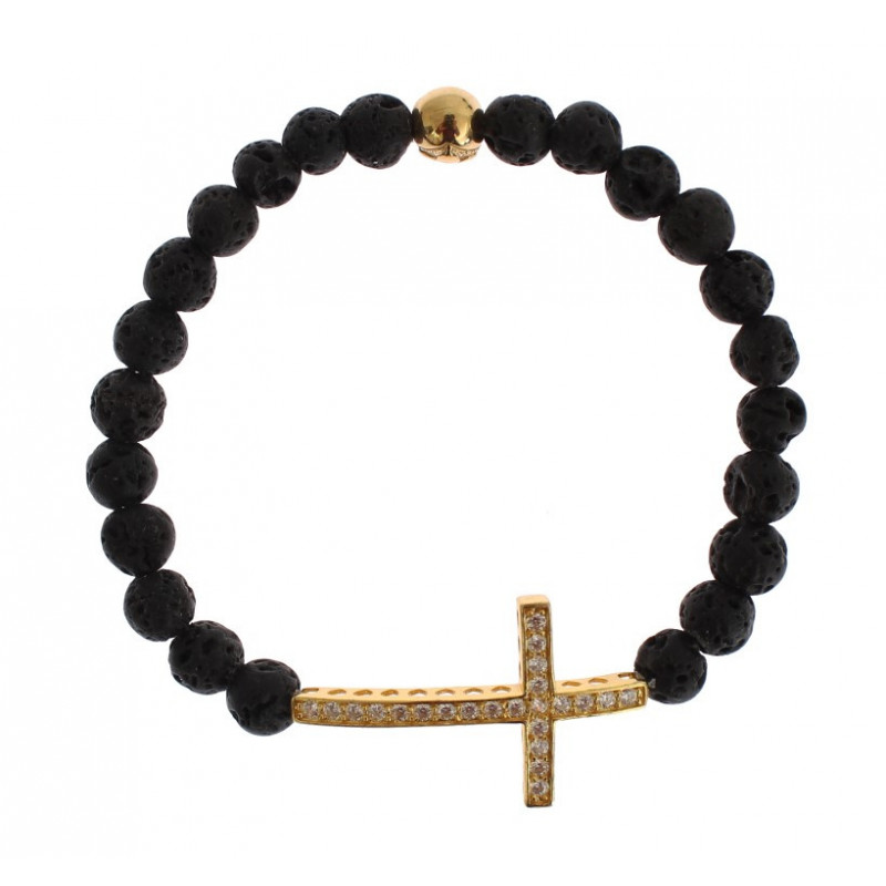 Bracciale argento 925 croce pietra lavica color oro trasparente CZ