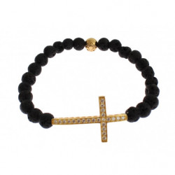 Bracciale argento 925 croce pietra lavica color oro trasparente CZ