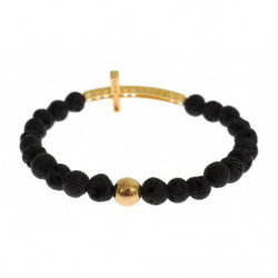 Bracciale argento 925 croce pietra lavica color oro trasparente CZ