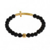 Bracciale argento 925 croce pietra lavica color oro trasparente CZ